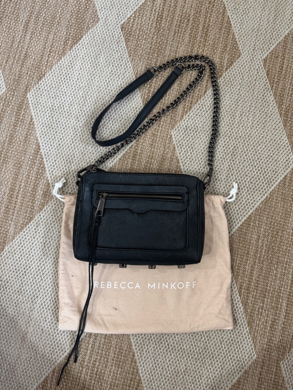 Rebecca Minkoff Black Leather Chrome Chain Crossbody